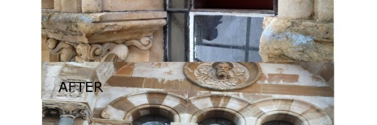 Before and after restoration to lead works