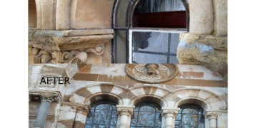 Before and after restoration to lead works